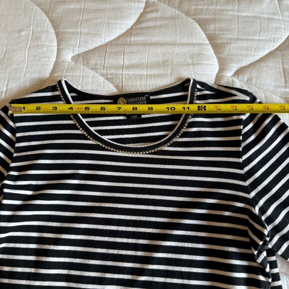 Christine Alexander Black & White Stripe Top w/ Swarovski Crystals – Size L – NW - Picture 10 of 12